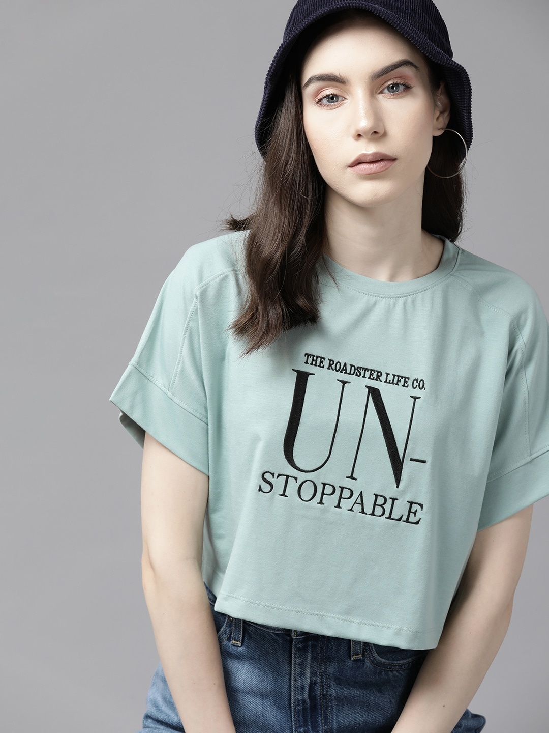 The Roadster Lifestyle Co. Typography Embroidered Boxy T-shirt, Green