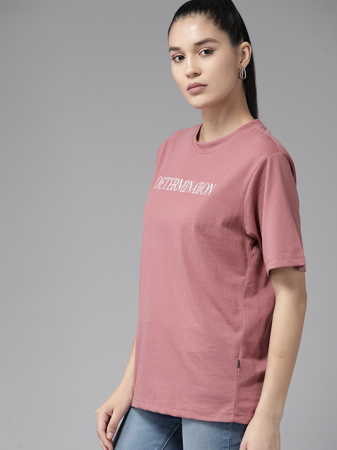

The Roadster Lifestyle Co. Typography Embroidery Detail Boxy Fit Longline T-shirt, Mauve