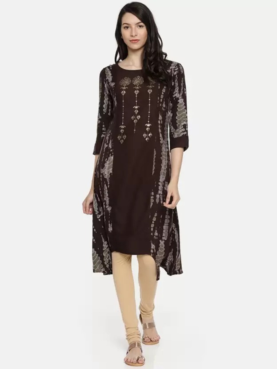 

Span Abstract Printed Cotton A-line Panelled Kurta, Brown
