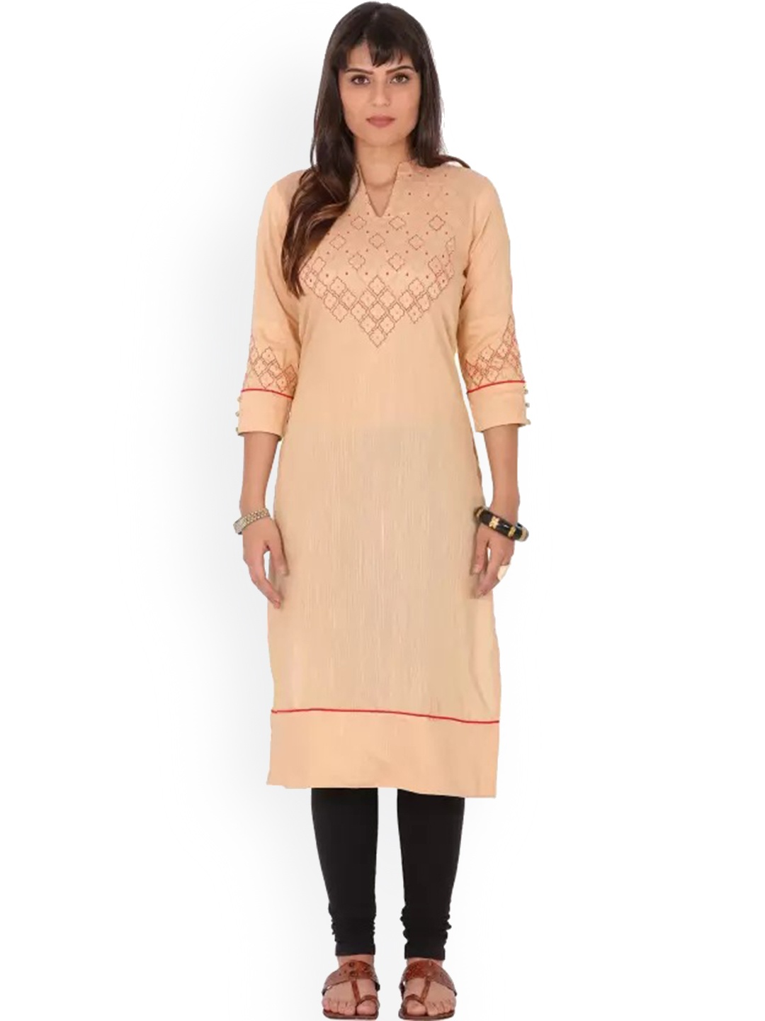 

Span Women Cotton Yoke Design Thread Work Kurta, Beige