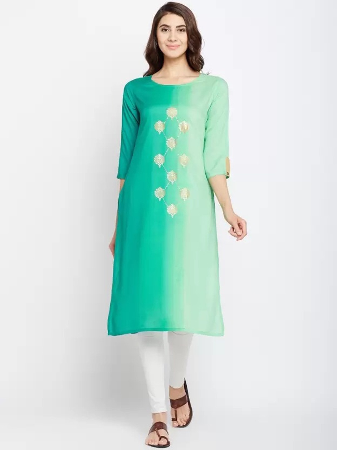 

Span Ethnic Motifs Printed Straight Kurta, Green