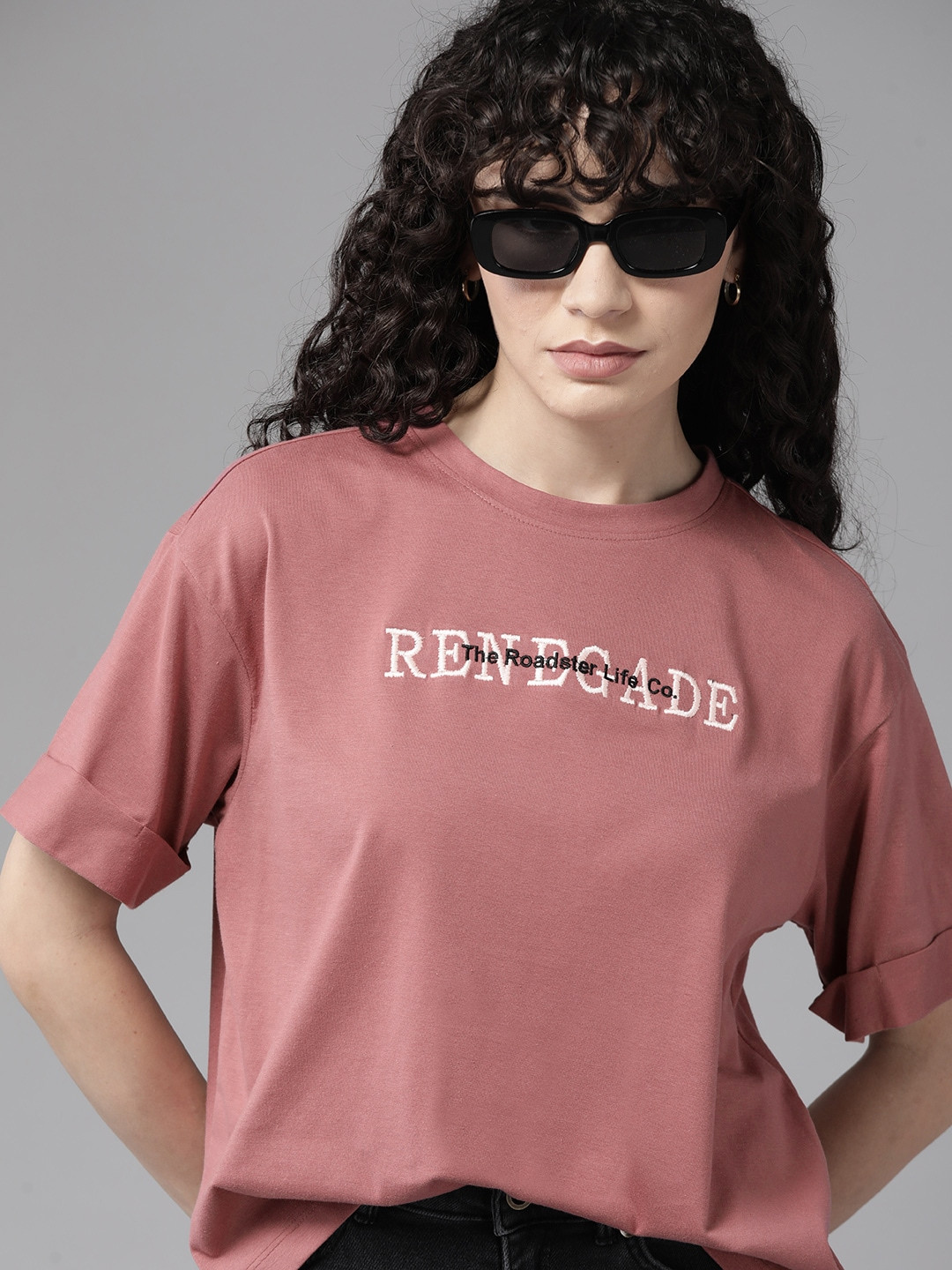 

The Roadster Lifestyle Co. Typo Embroidered Detail T-shirt, Mauve