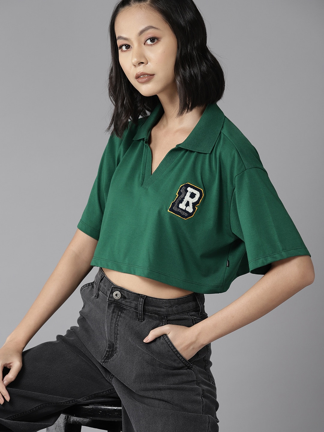 

The Roadster Lifestyle Co. Polo Collar Applique T-shirt, Green