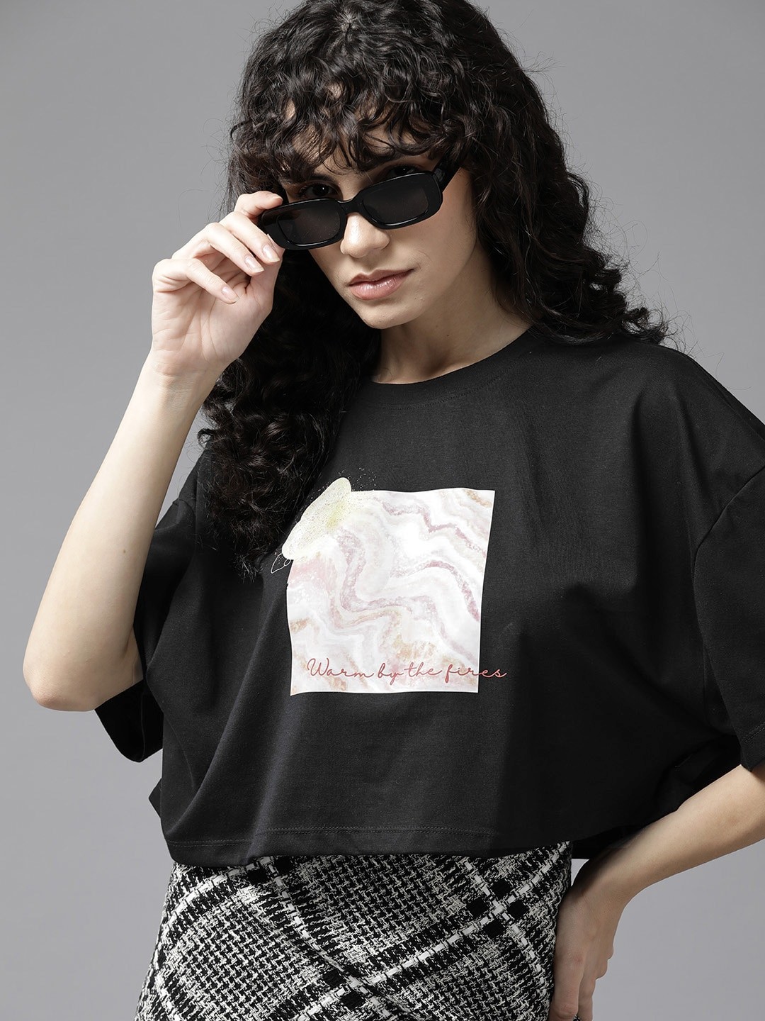 

The Roadster Lifestyle Co. Printed Drop-Shoulder Sleeves Boxy T-shirt, Black