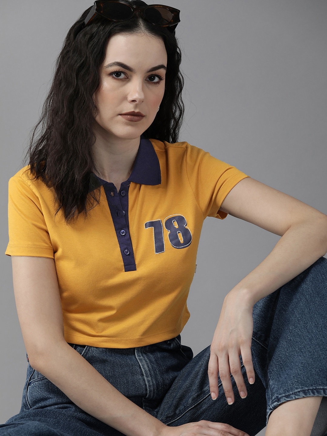 

The Roadster Lifestyle Co. Polo Collar Cropped T-shirt, Mustard