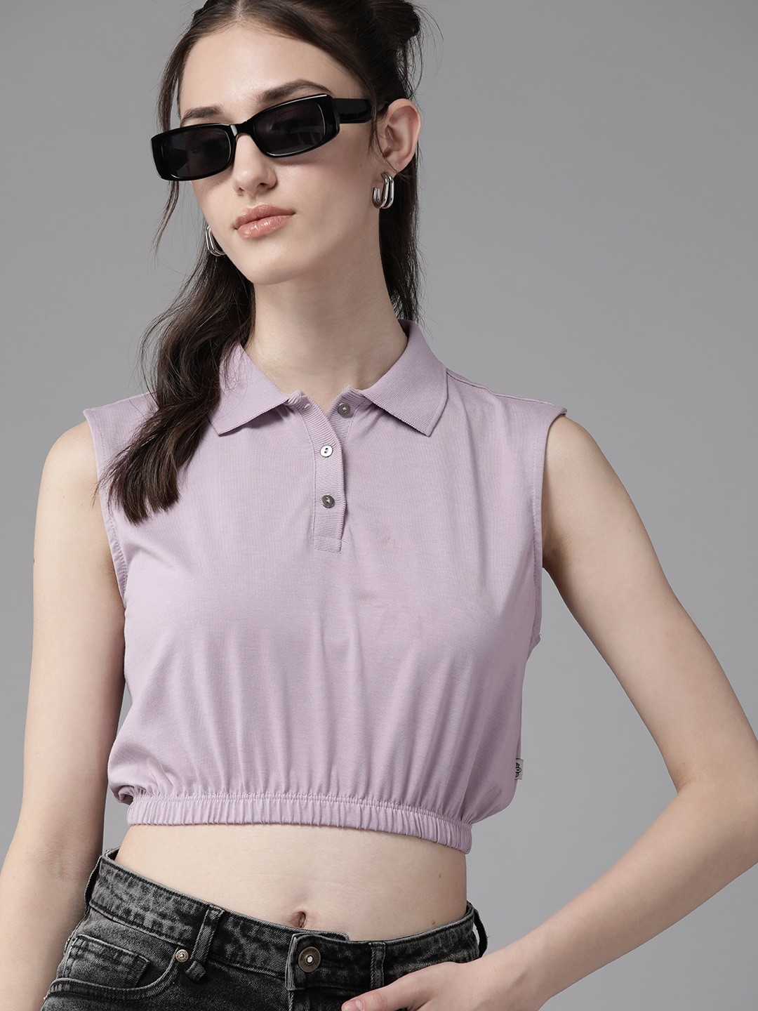 

The Roadster Lifestyle Co. Polo Collar Crop T-shirt, Lavender