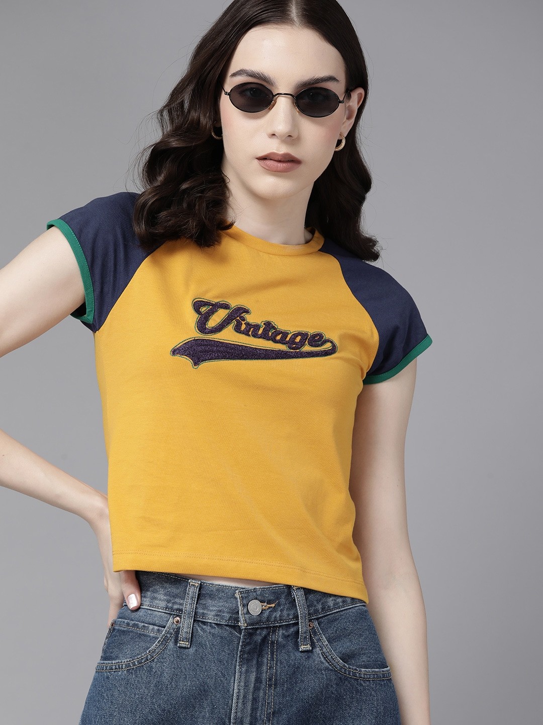 

The Roadster Lifestyle Co. Typography Applique Detail T-shirt, Mustard