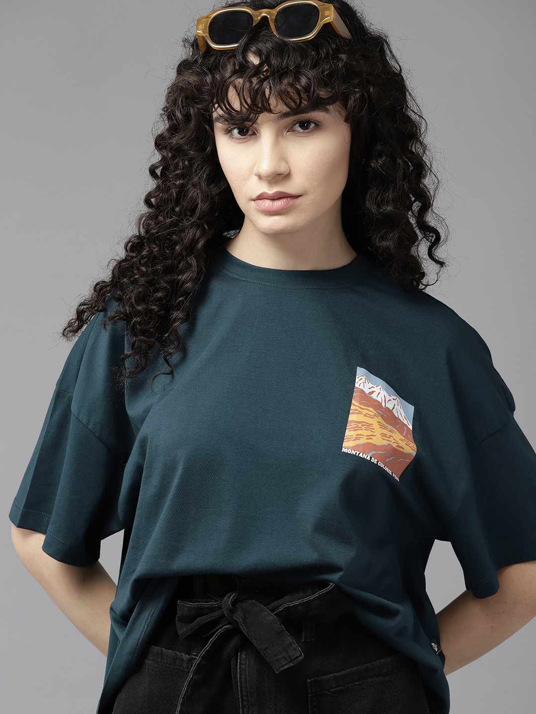 

The Roadster Lifestyle Co. Drop-Shoulder Sleeves Boxy T-shirt, Teal