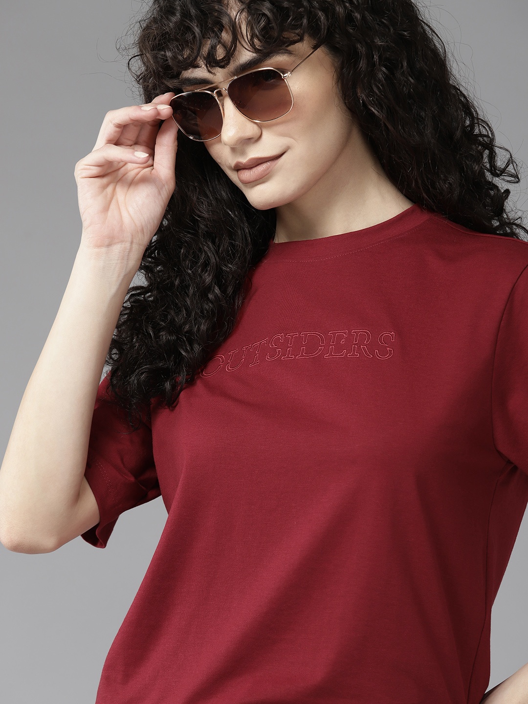 

The Roadster Lifestyle Co. Embroidered Boxy Fit T-shirt, Maroon