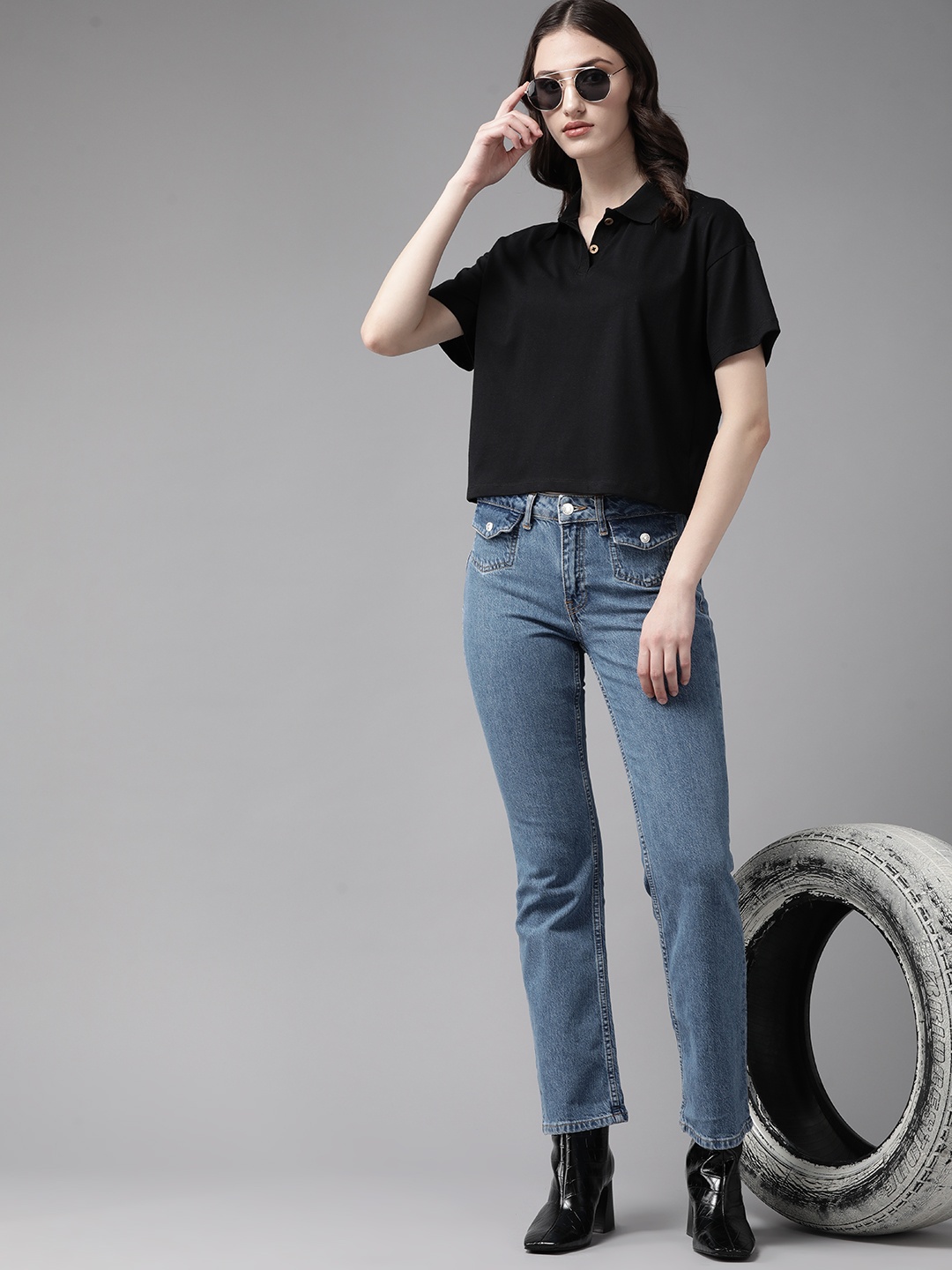 

The Roadster Lifestyle Co. Boxy Fit Polo T-shirt, Black
