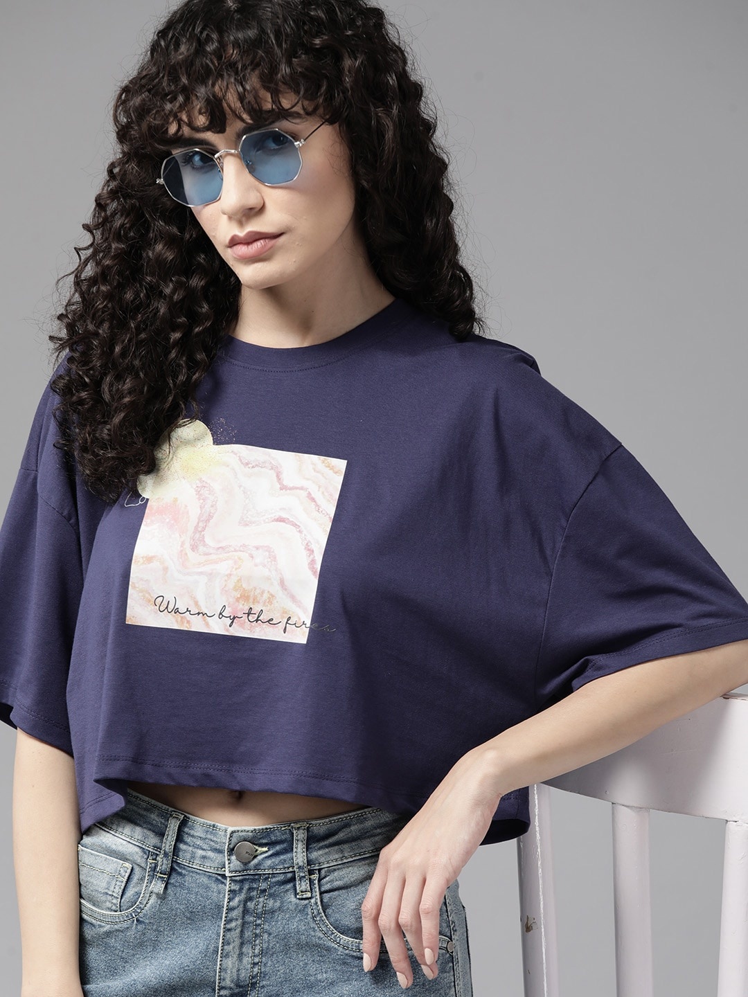 

Roadster Typography Printed Drop-Shoulder Sleeves T-shirt, Navy blue