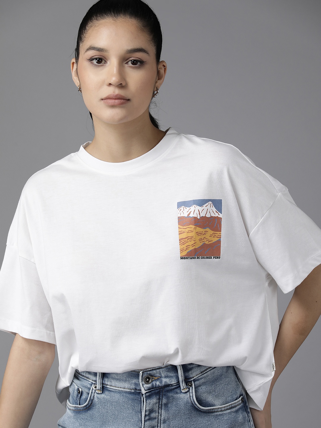 

The Roadster Lifestyle Co. Drop-Shoulder Sleeves Oversized T-shirt, White