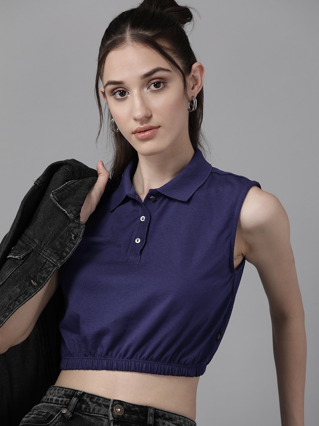 

The Roadster Lifestyle Co. Polo Collar Crop T-shirt, Navy blue