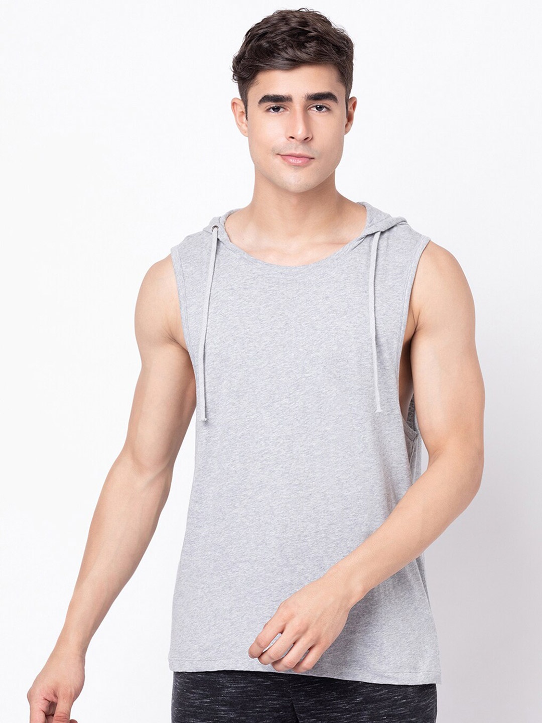 

YOONOY Hooded Pure cotton T-shirt, Grey