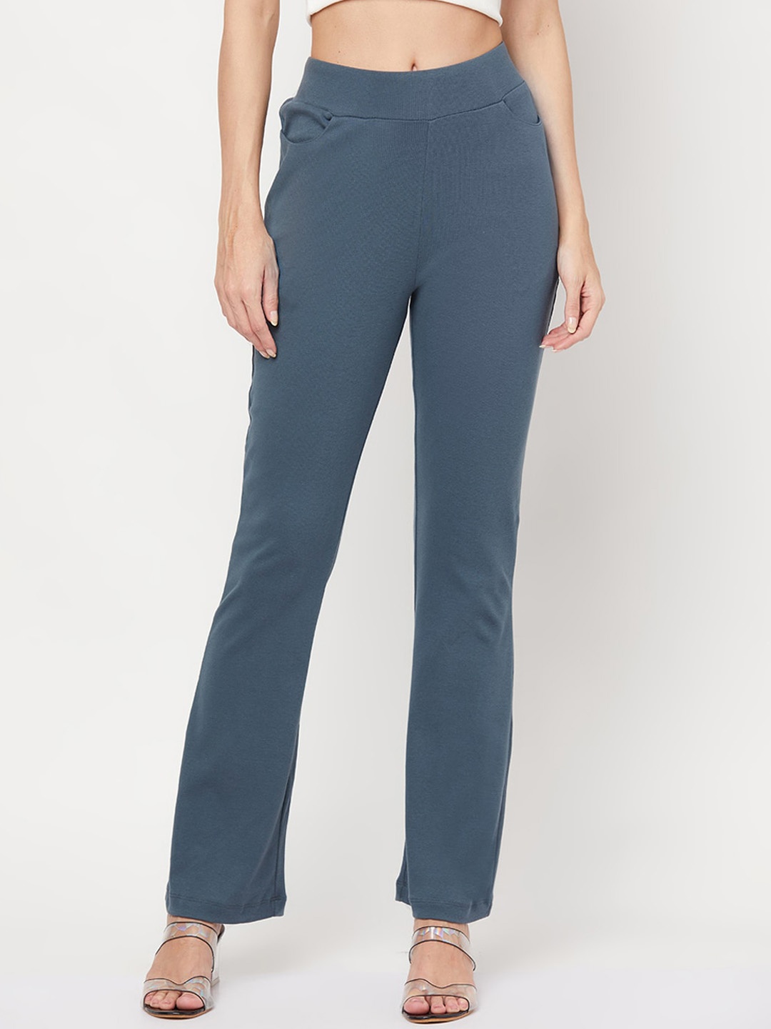 

YOONOY Women Skinny Fit High-Rise Easy Wash Trousers, Charcoal
