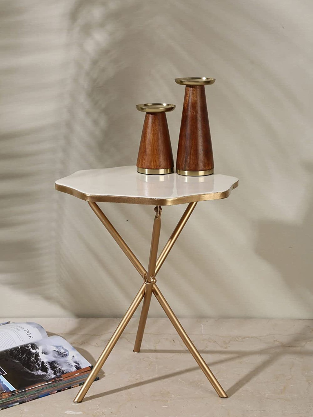 

Amoliconcepts Gold-Toned & Off-White Enamel Finish Foldable Ottomans