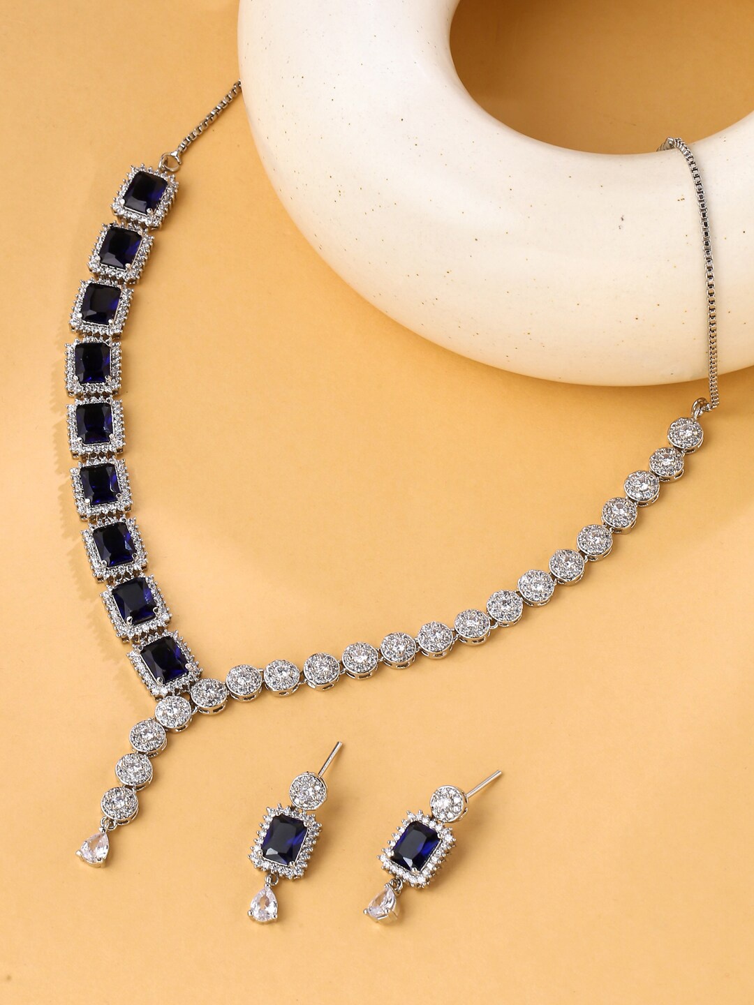 

VIRAASI Silver-Plated AD Studded Jewellery Set, White