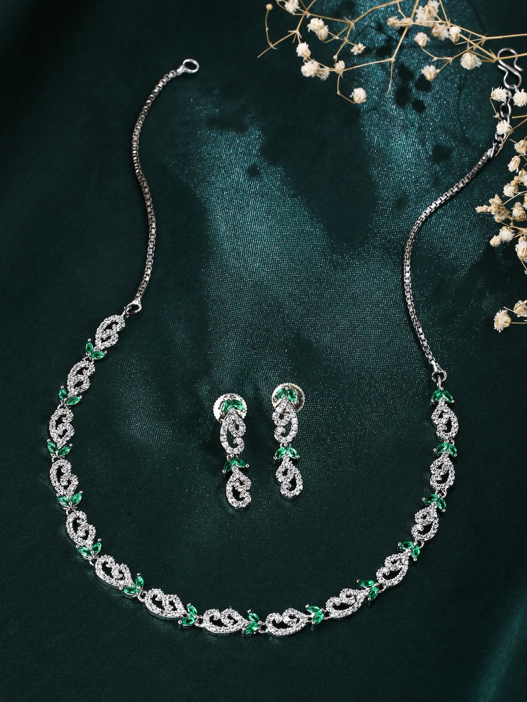 

VIRAASI Silver-Plated AD Studded Jewellery Set