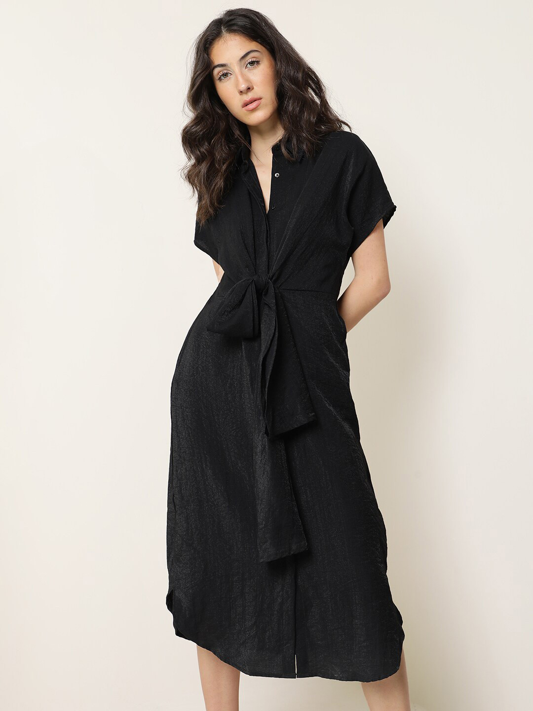 

RAREISM Extended Sleeves Shirt Midi Dress, Black