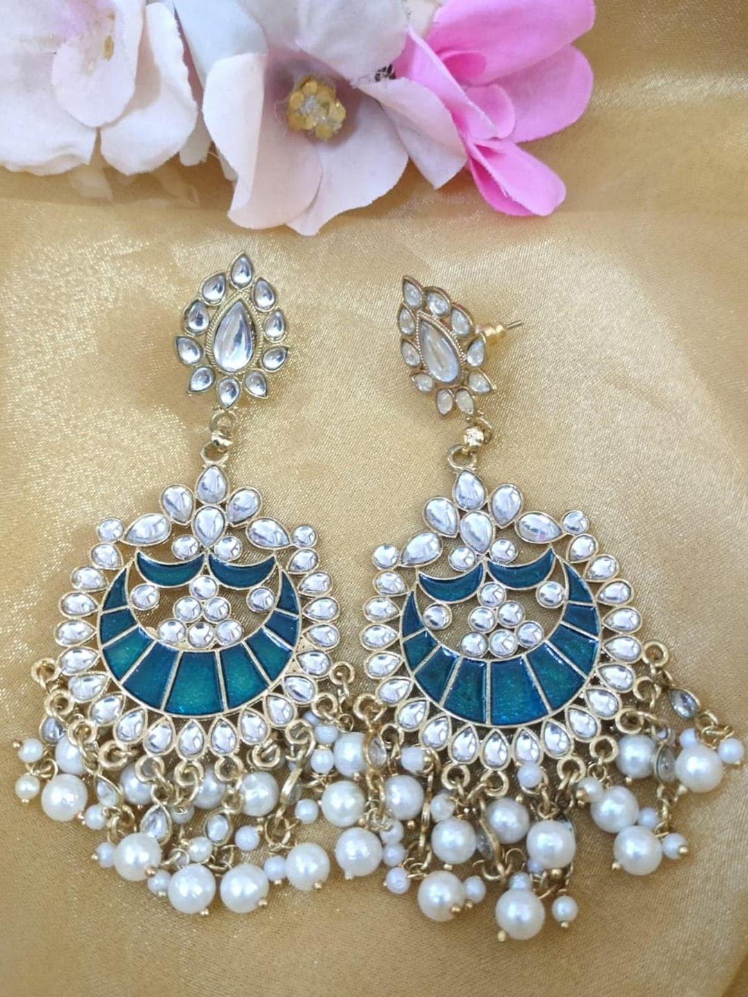 

MORKANTH JEWELLERY Gold-Plated Contemporary Chandbalis Earrings, Teal