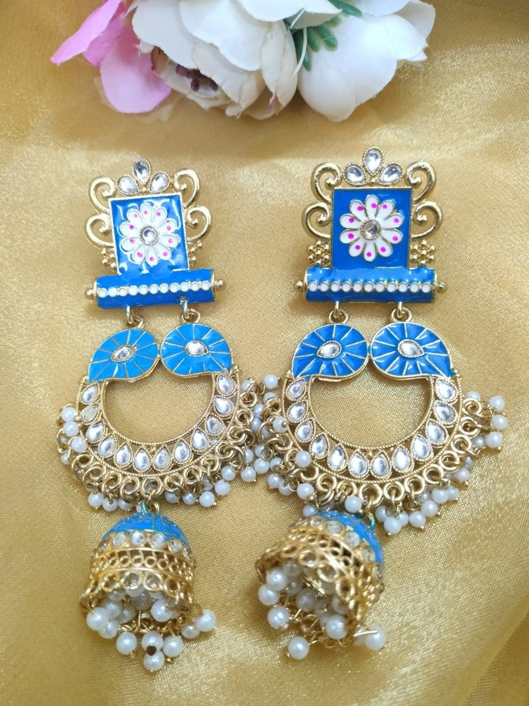 

MORKANTH JEWELLERY Gold-Plated Contemporary Jhumkas Earrings, Blue