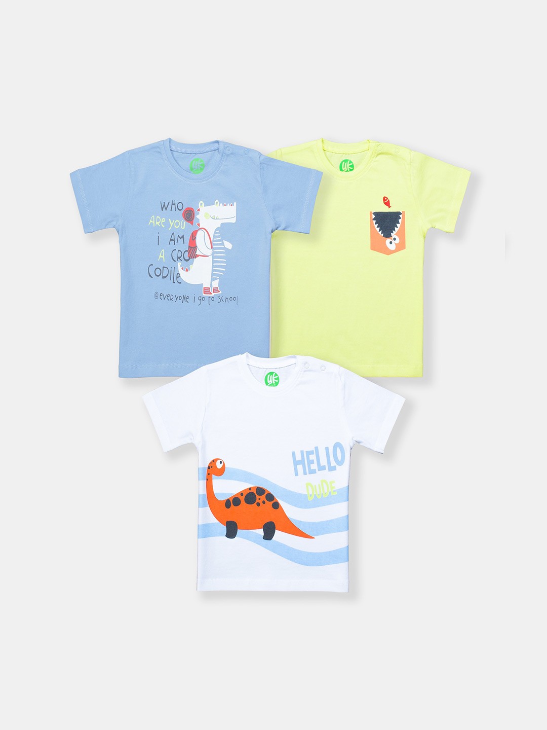 

YK Infant Boys Pack Of 3 Graphic Printed Pure Cotton T-shirt, Blue