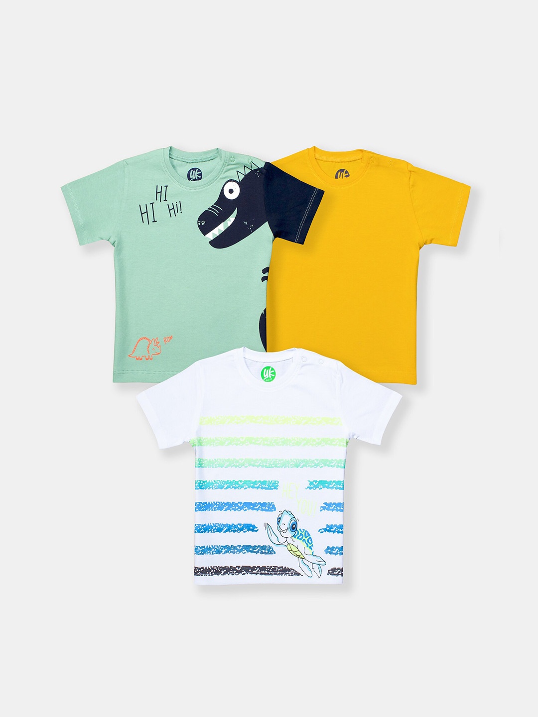 

YK Infant Boys Pack Of 3 Printed Pure Cotton T-shirt, Mustard