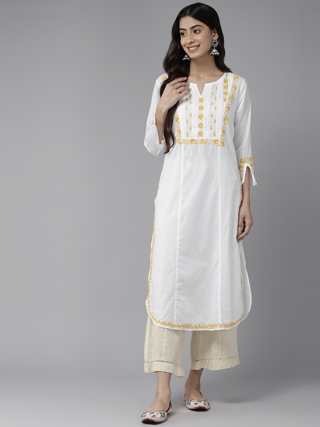 

ADA Ethnic Motifs Embroidered Chikankari White Romance Kurta