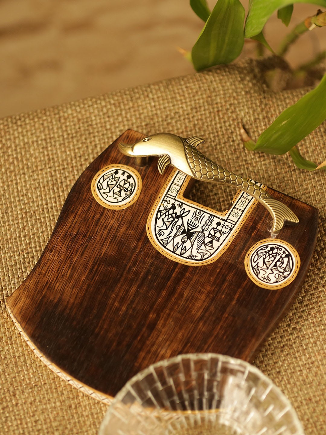 

ExclusiveLane Brown Warli Handpainted Trivet