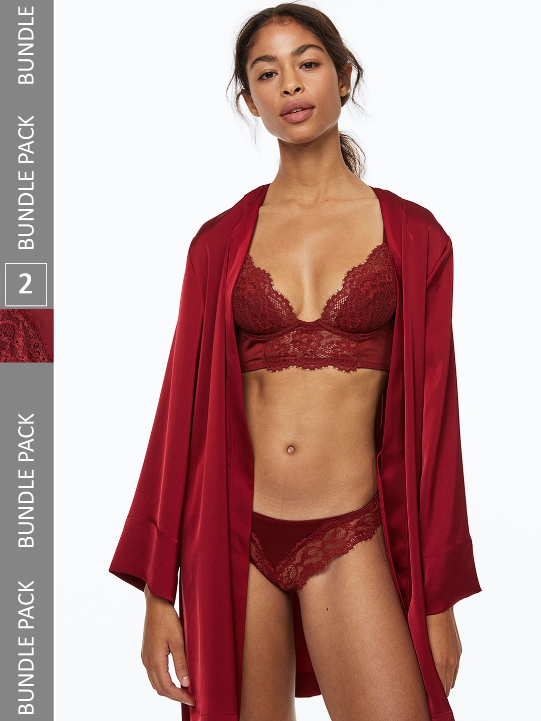 

H&M Women 2-Pack Lace Brazilian Briefs, Maroon