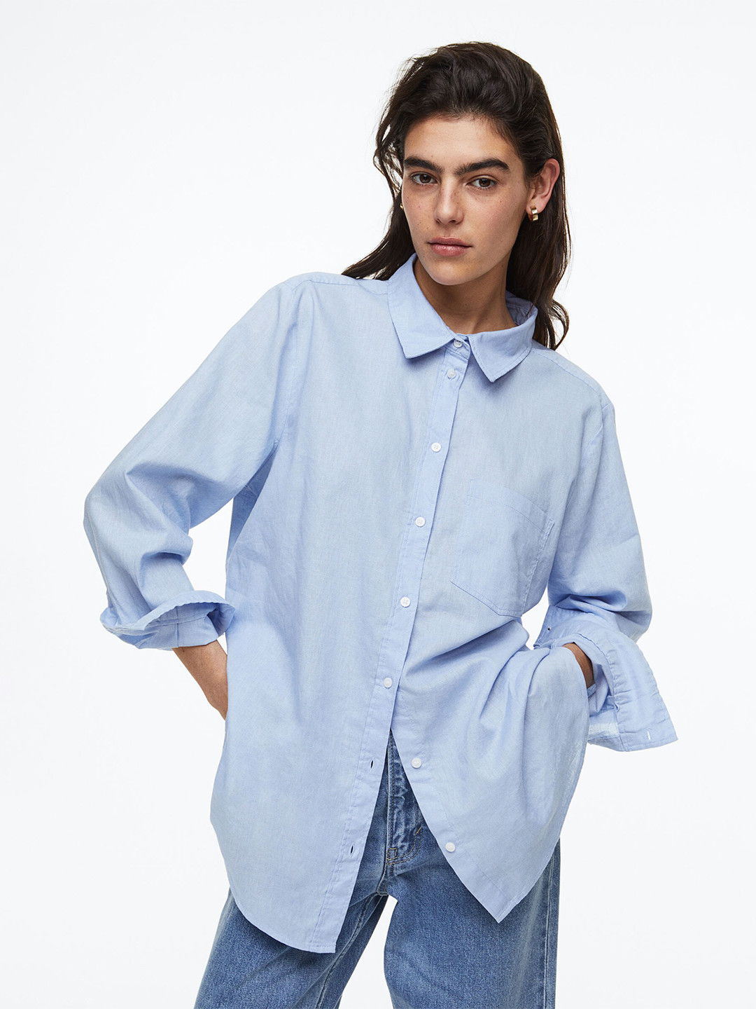 

H&M Linen-Blend Shirt, Blue