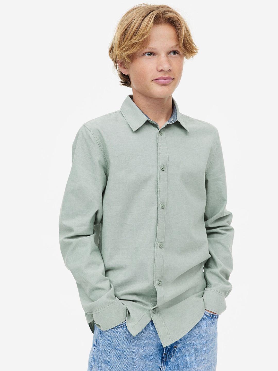 

H&M Boys Cotton Shirt, Sea green