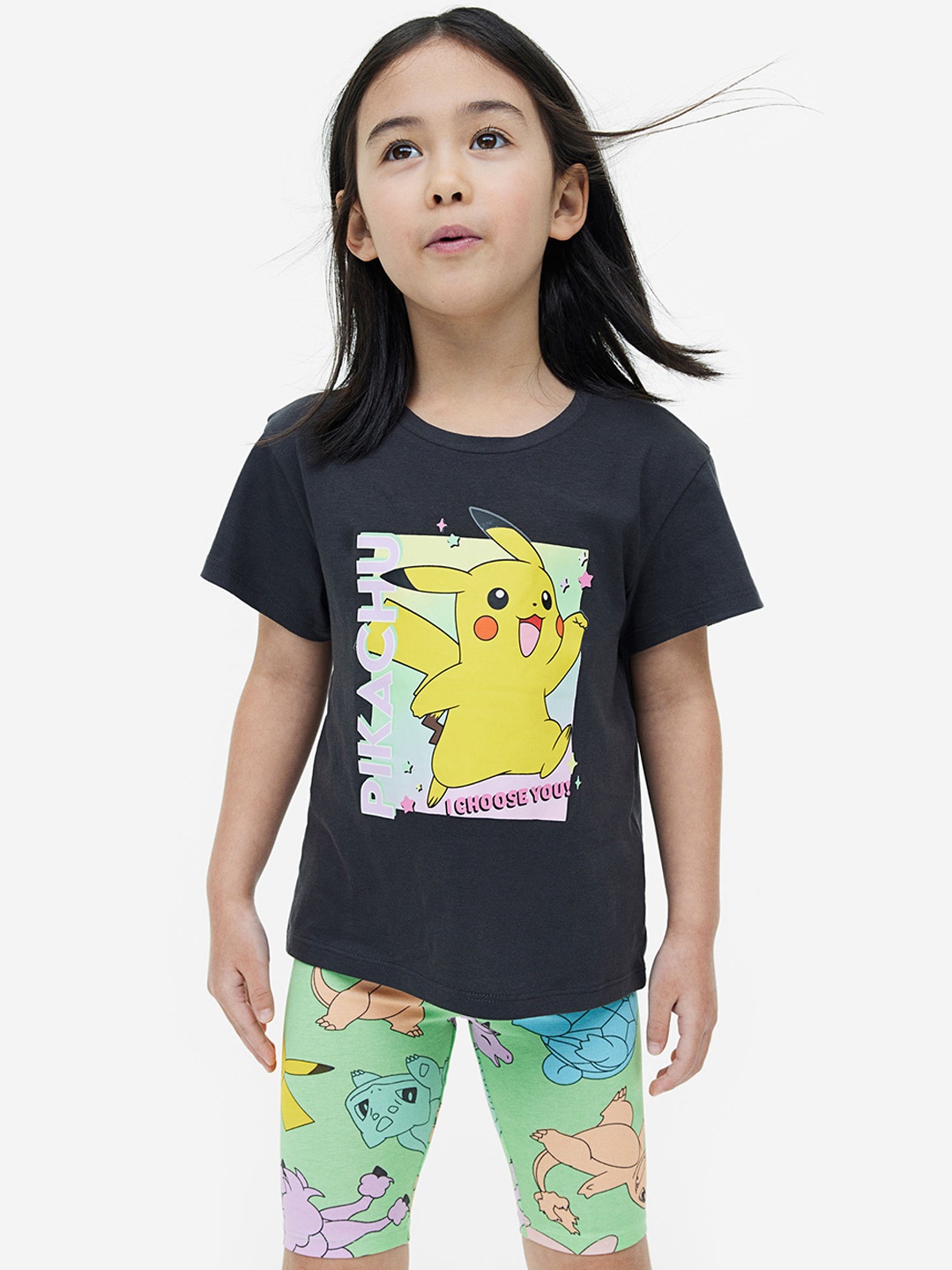 

H&M Girls Pokemon Printed Cycling Shorts, Green
