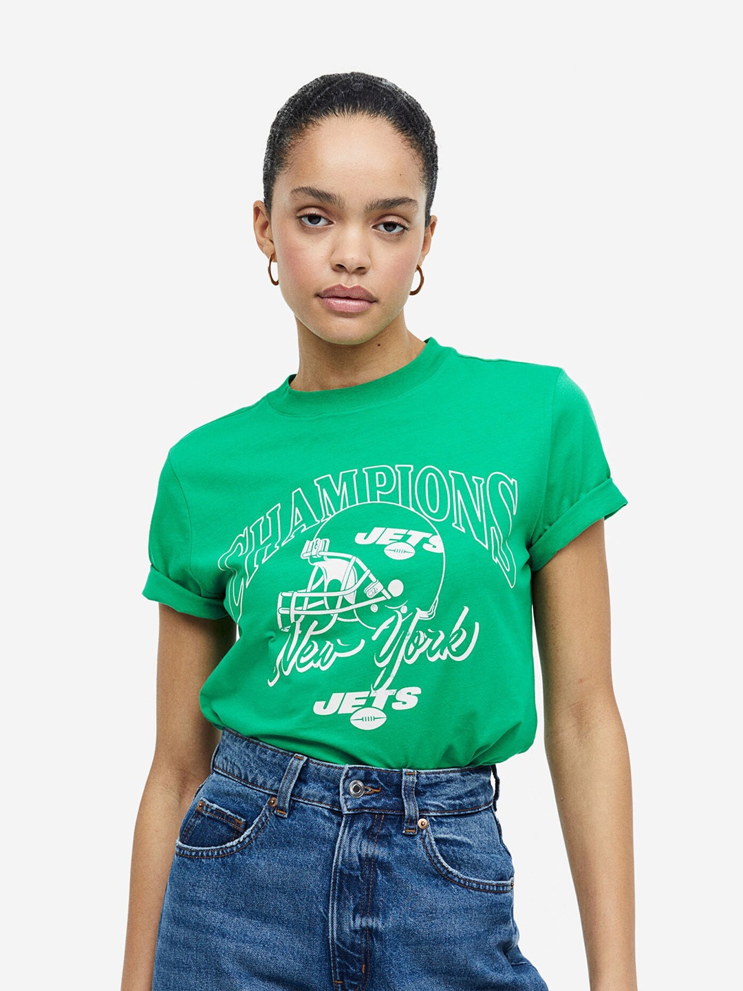

H&M Women T-Shirt with A Motif, Green