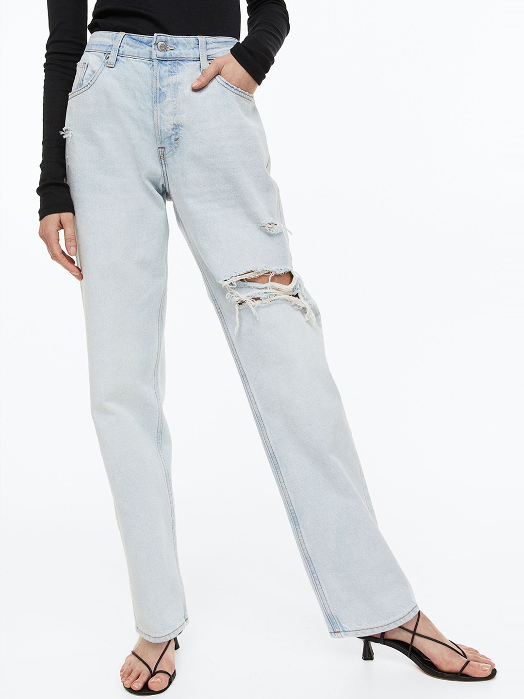 

H&M Women Pure Cotton 90s Boyfriend Jeans, Blue