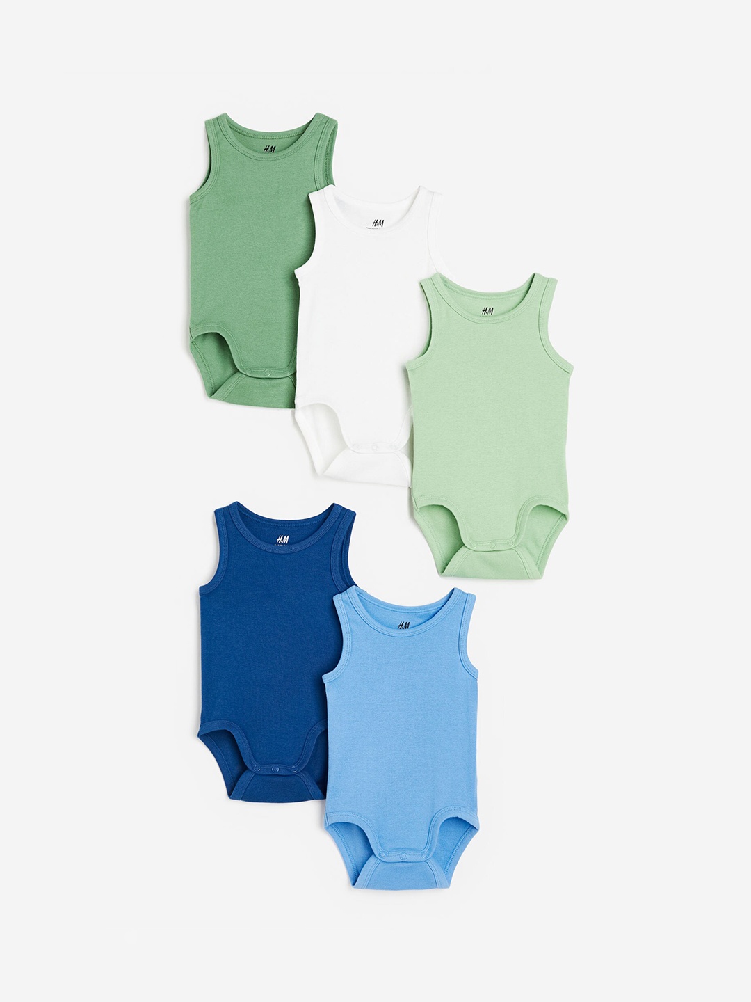 

H&M Infant Boys 5-Pack Pure Cotton Bodysuits, Blue