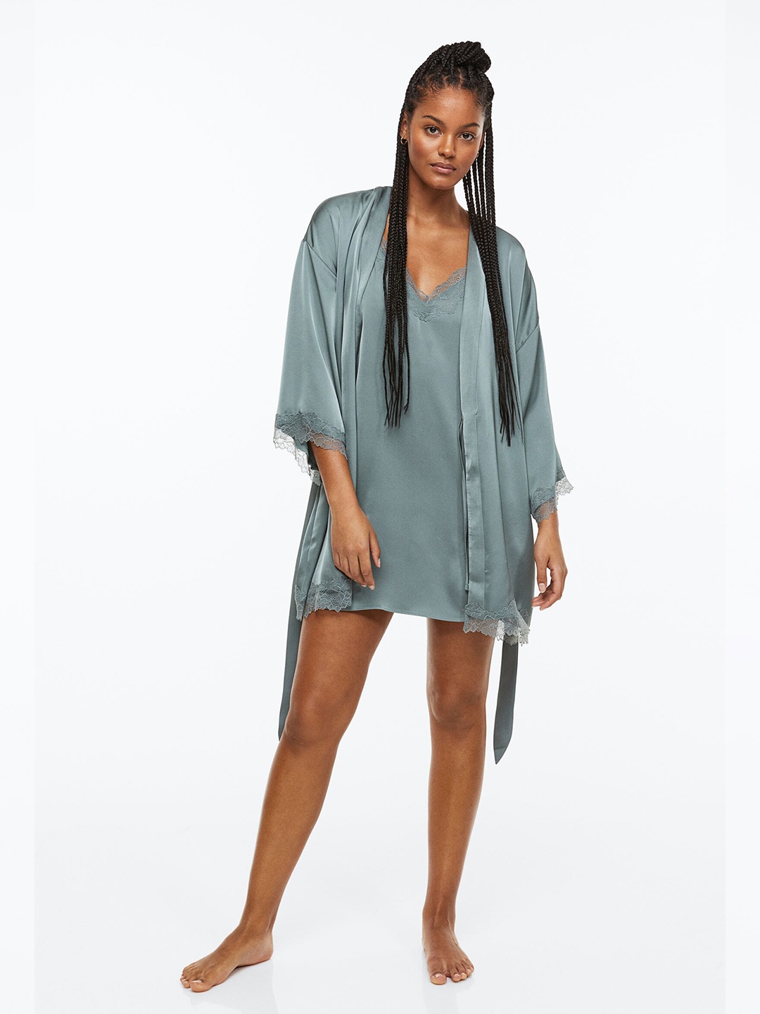 

H&M Women Satin Nightslip, Sea green