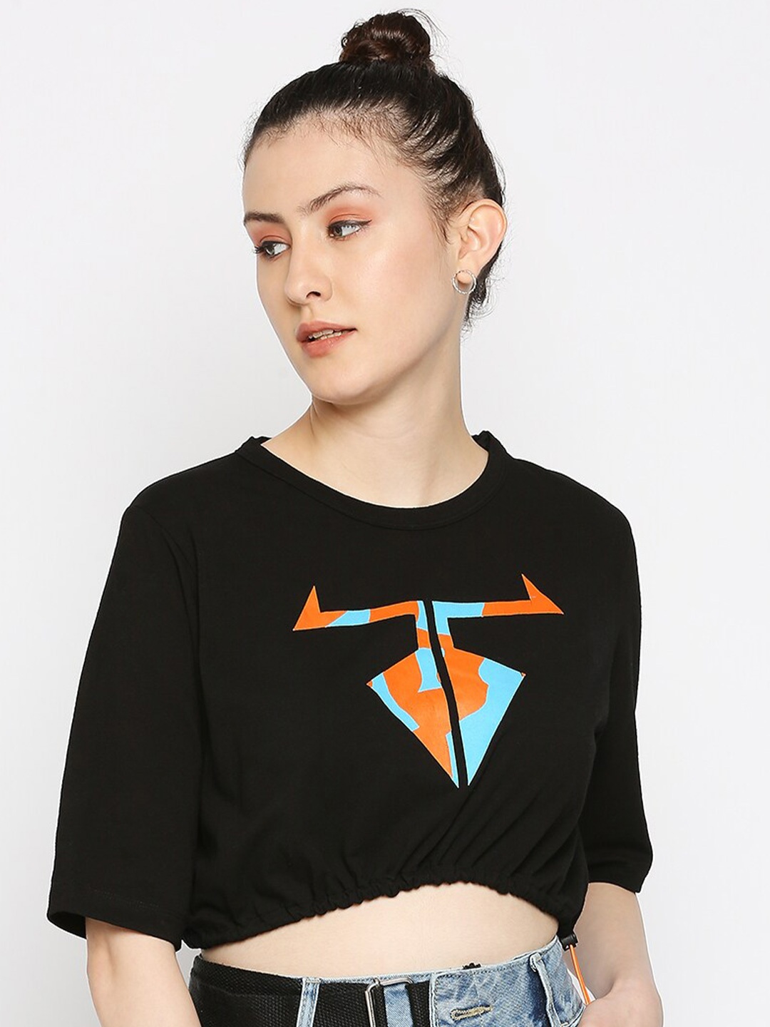 

Disrupt Graphic Printed Crop Cotton T-shirt, Black