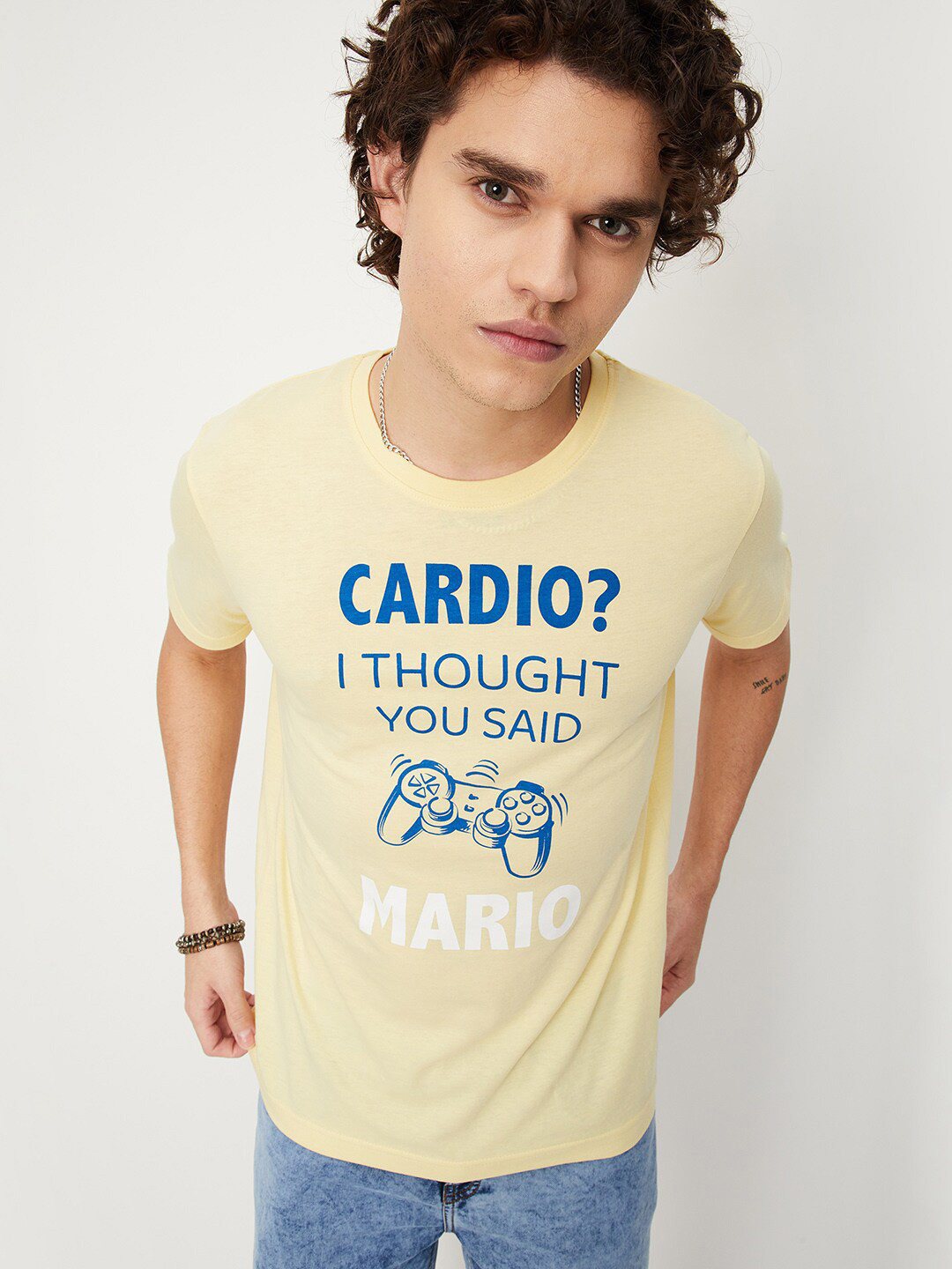 

max Typography Printed Pure Cotton T-shirt, Yellow