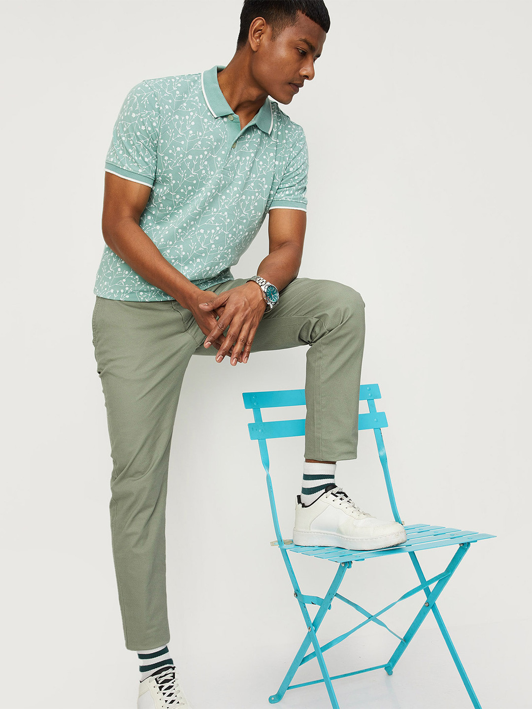 

max Floral Printed Polo Collar T-shirt, Sea green