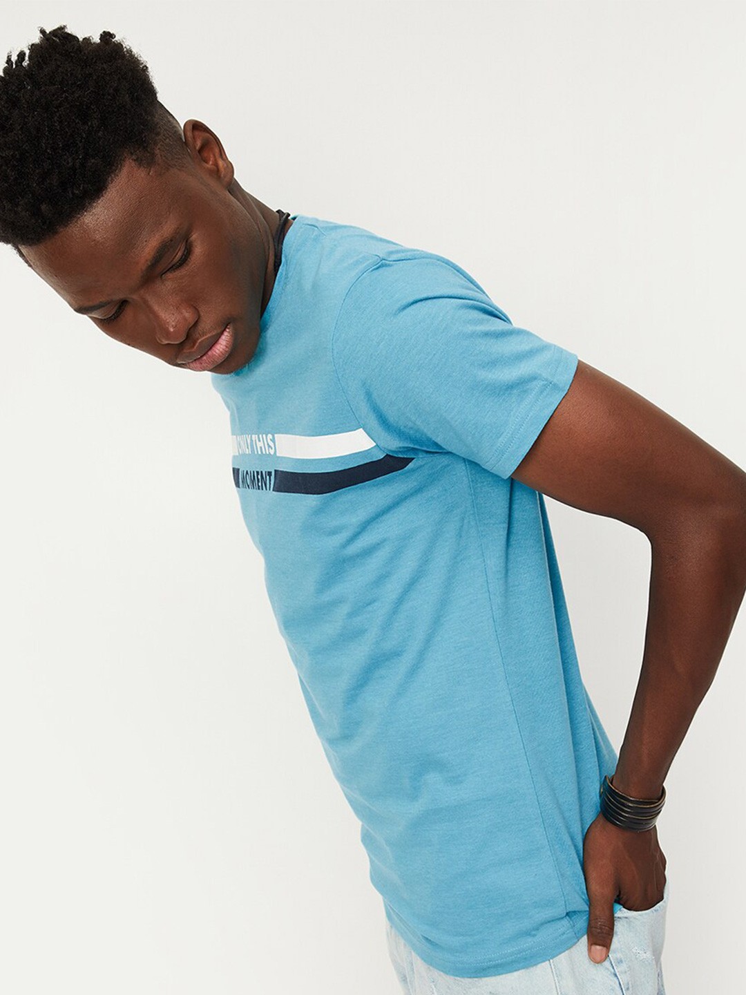 

max Typography Printed Regular Fit T-shirt, Blue