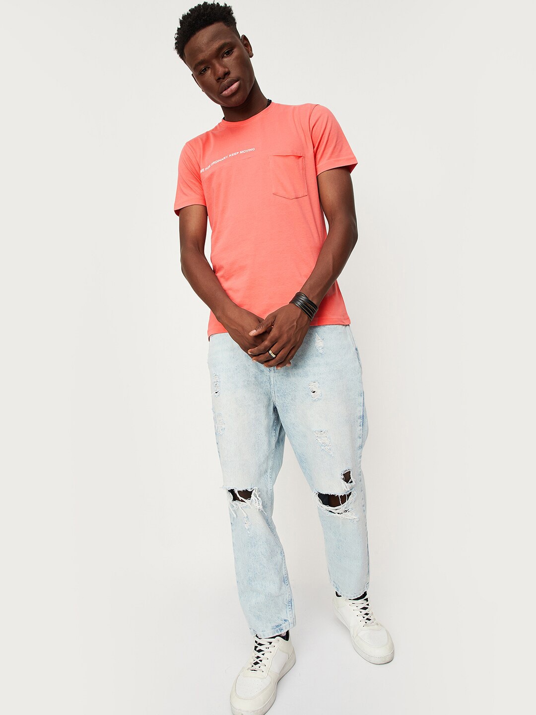 

max Typography Printed Short Sleeves T-shirt, Coral