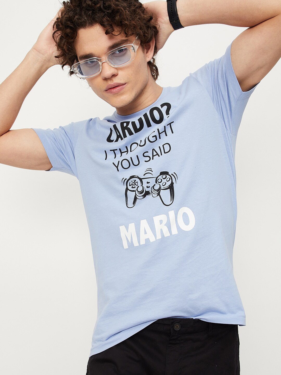 

max Men Blue Typography Printed Pure Cotton T-shirt