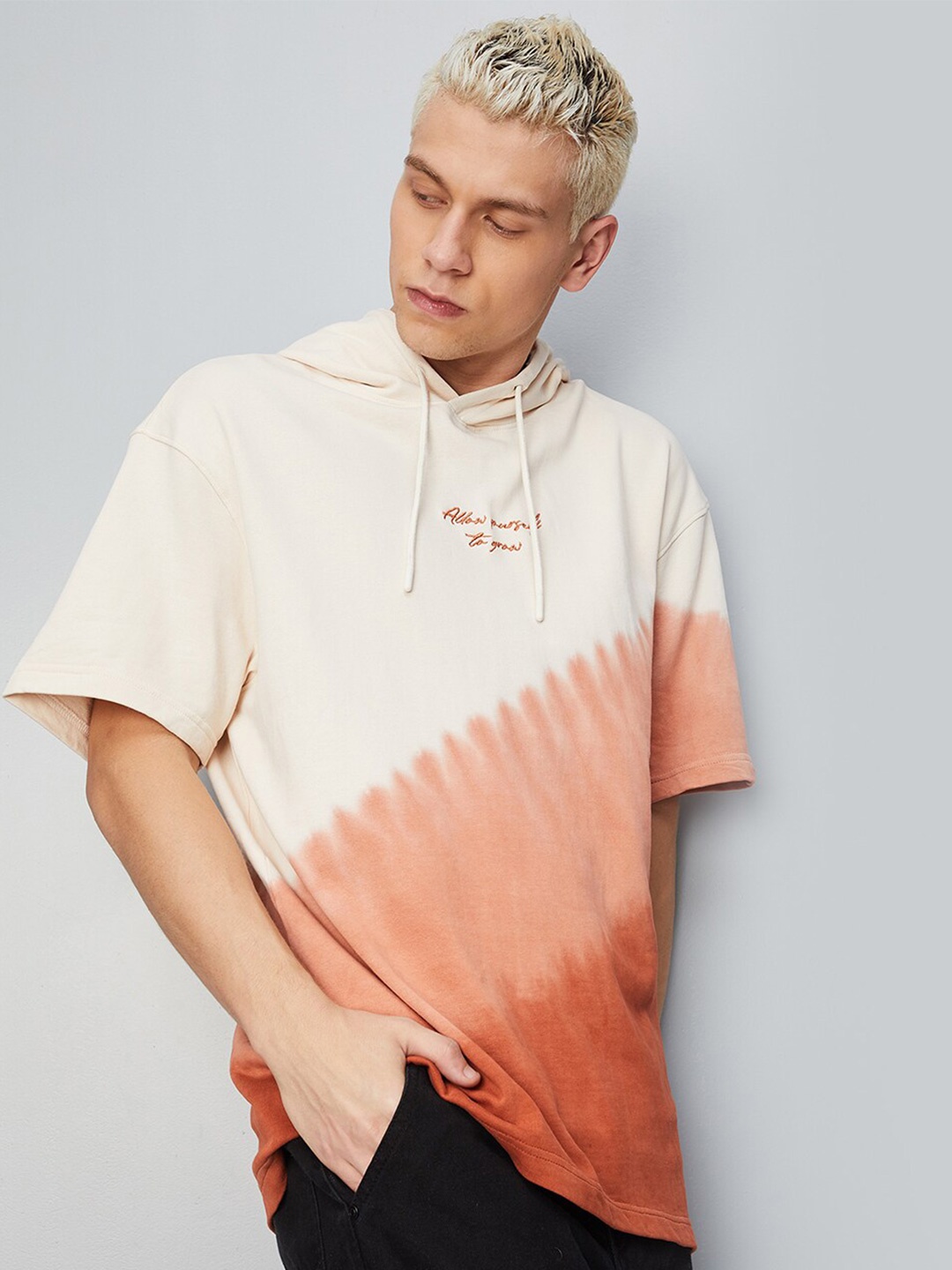 

max Dyed Hooded Neck Pure Cotton Oversize T-shirt, Orange