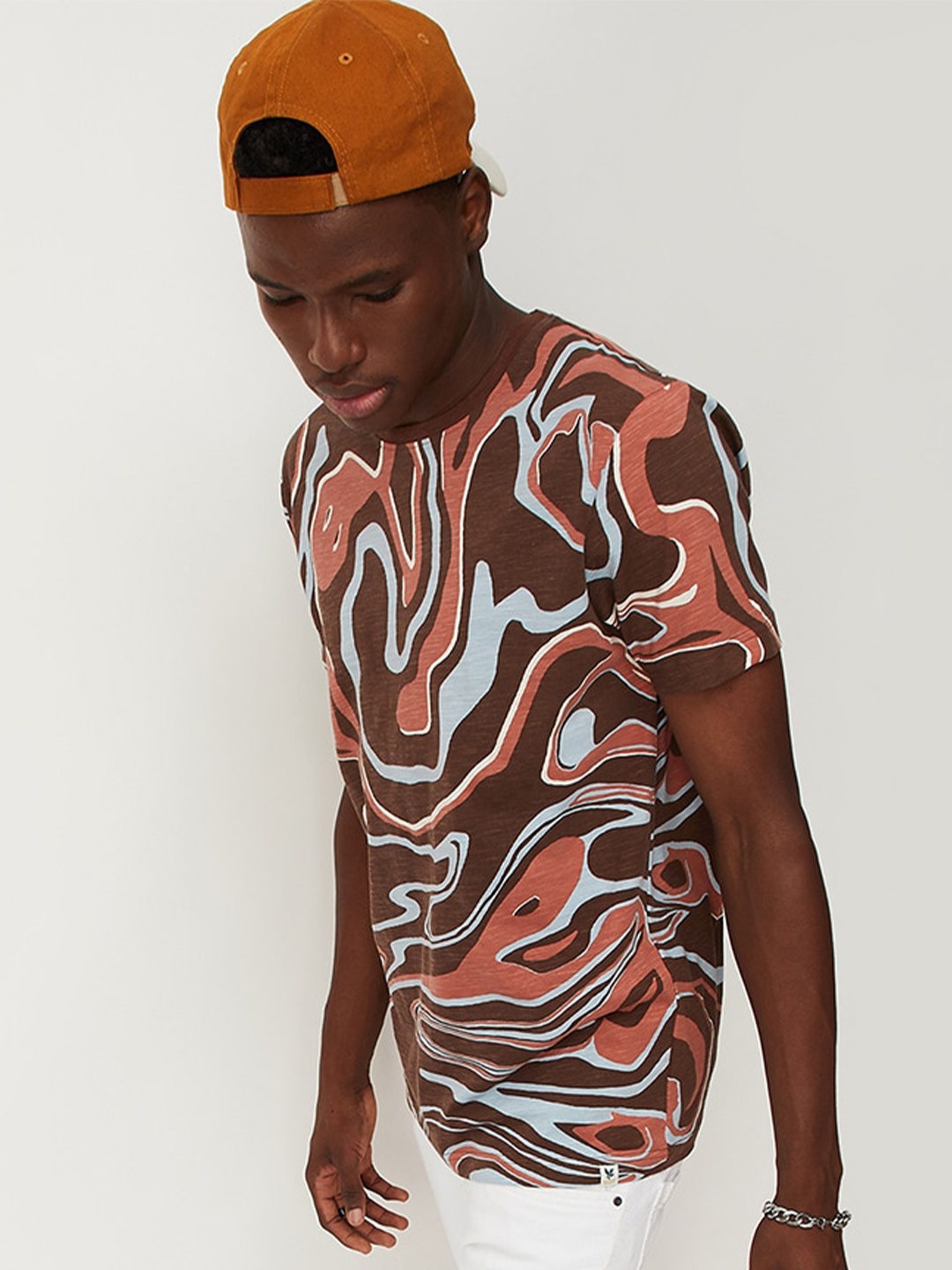 

max Abstract Printed Pure Cotton T-shirt, Brown