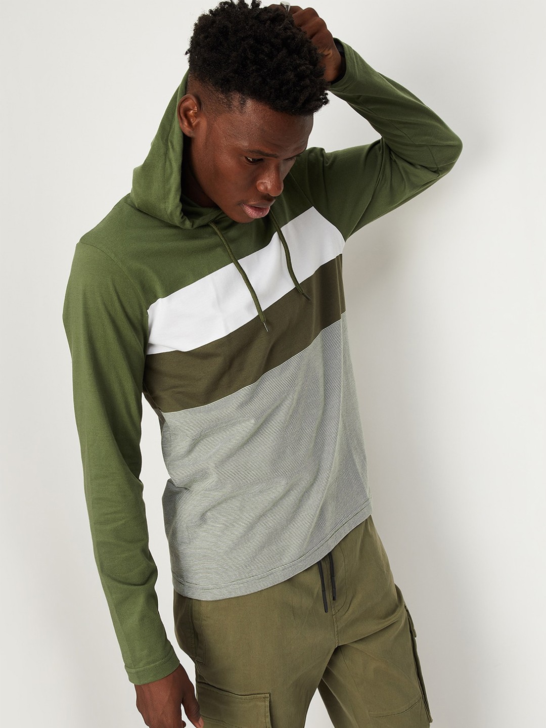

max Colourblocked Long Sleeves Hooded T-shirt, Olive