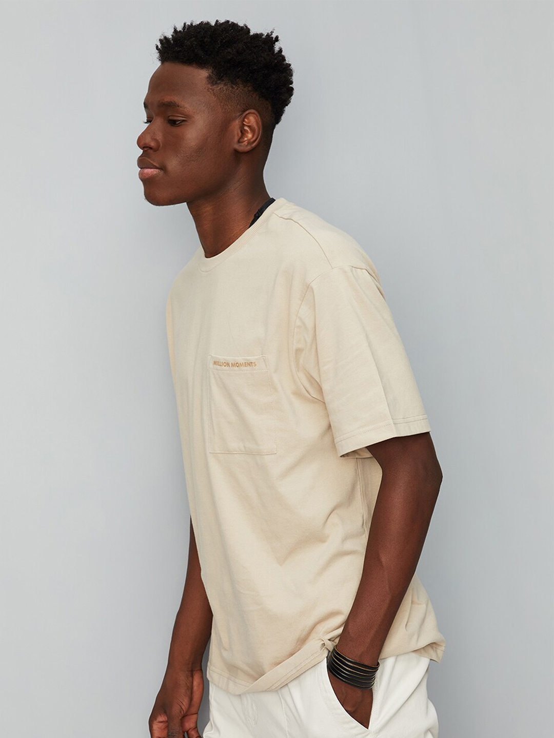 

max Polo Collar Cotton Oversized T-shirt, Beige