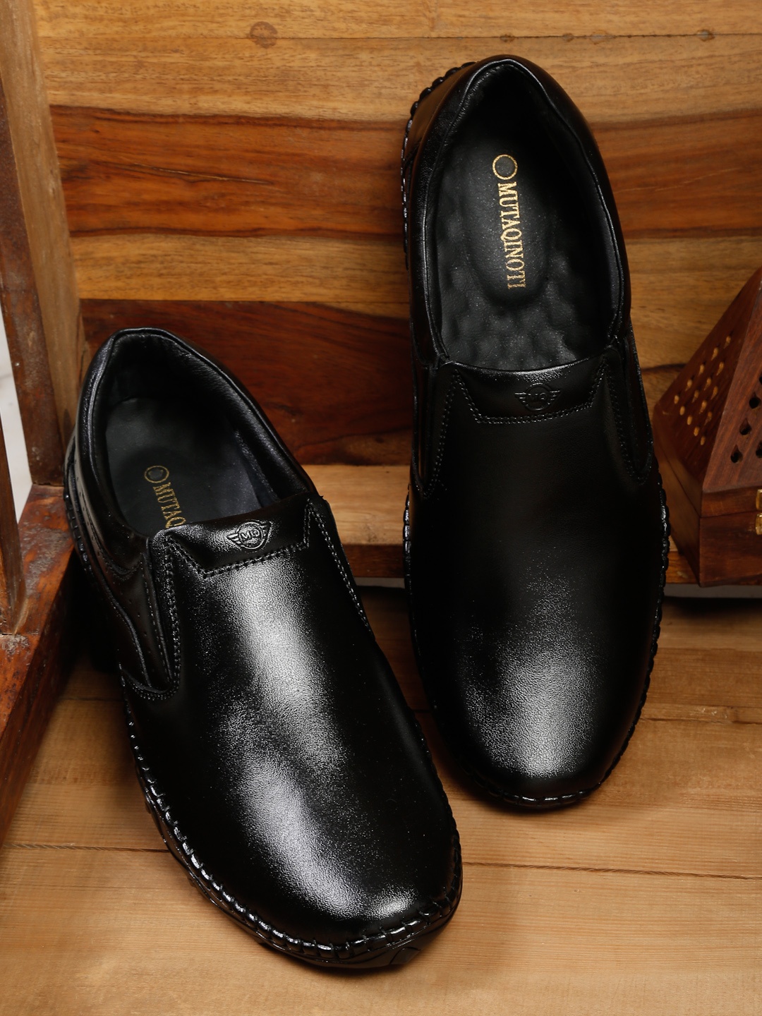 

MUTAQINOTI Men Lightweight Leather Loafers, Black