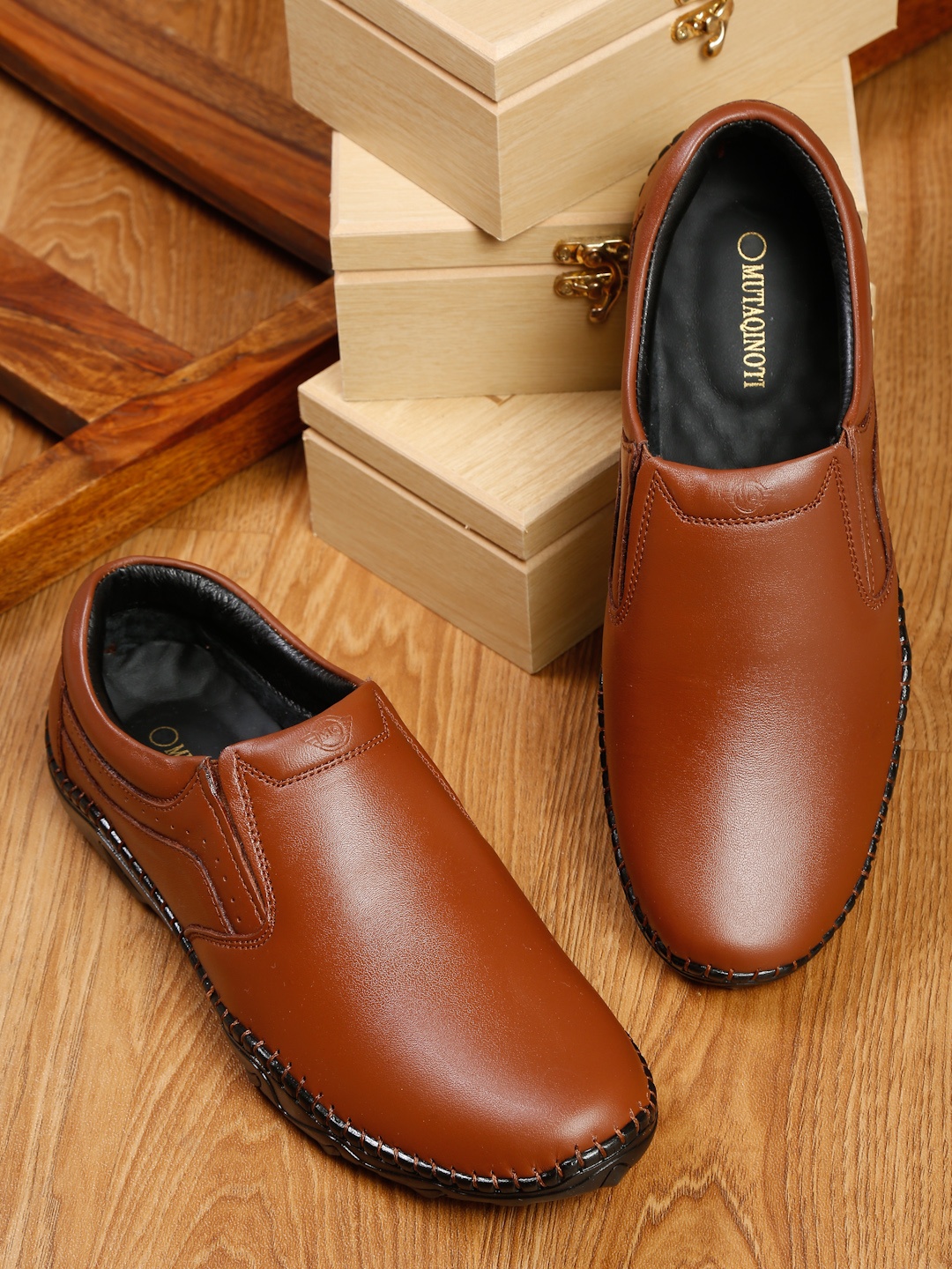 

MUTAQINOTI Men Lightweight Leather Loafers, Tan