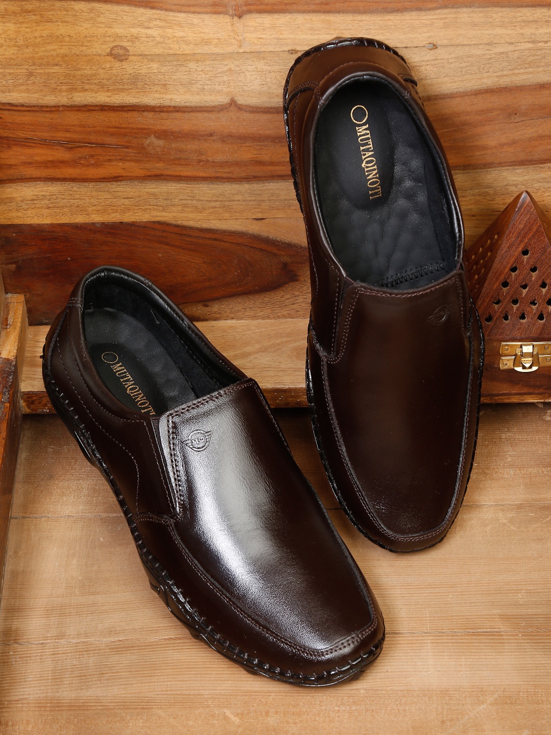 

MUTAQINOTI Men Leather Men Lightweight Loafers, Brown